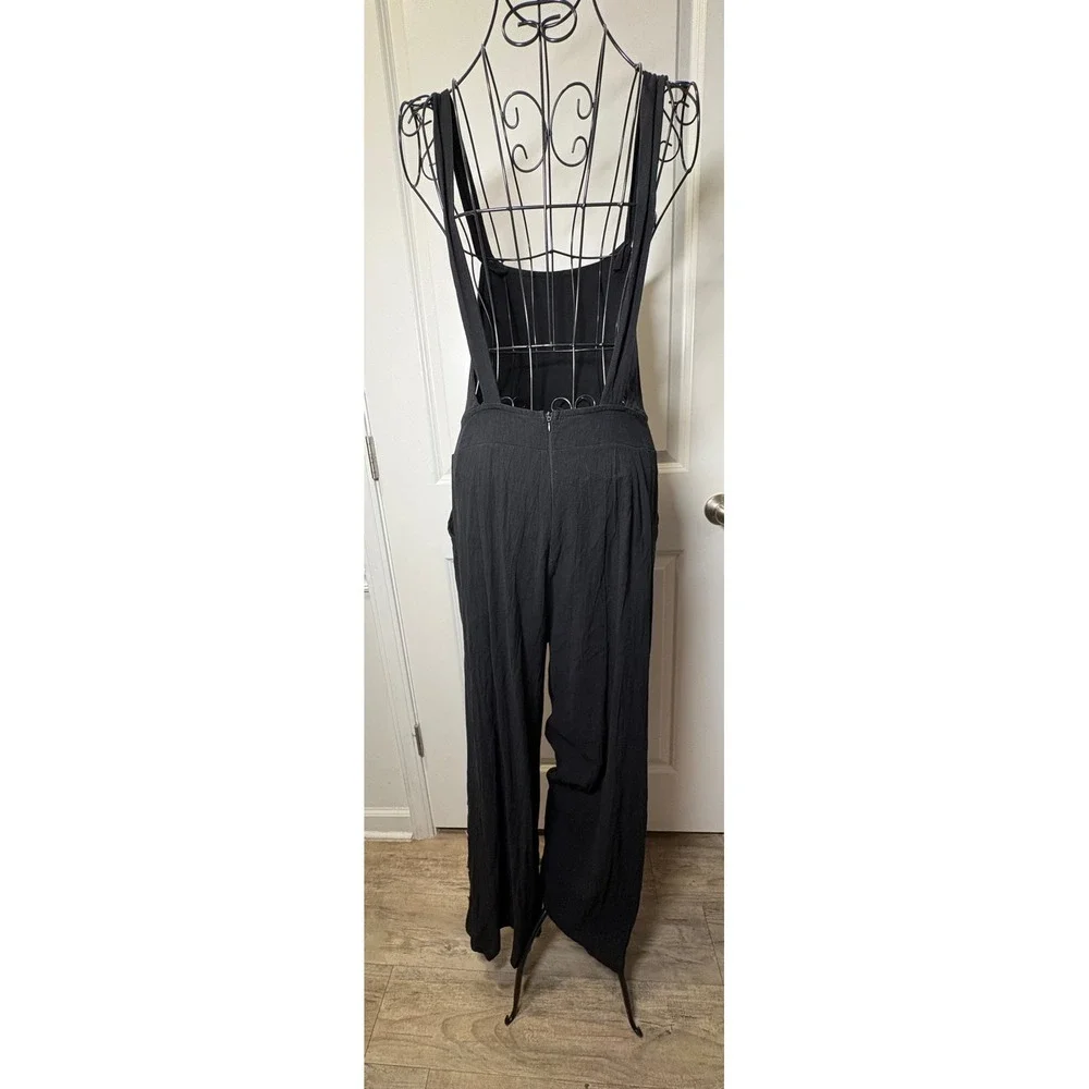 Unbranded Black Bib Jumpsuit Wide Leg Cotton Blend Button Detail Small - Picture 2 of 5